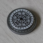 Vegvísir Compass Coin- Wearable, Stackable Mystery Decoder Wheel Dice Coin in Antique Silver