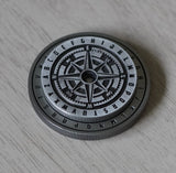 Vegvísir Compass Coin- Wearable, Stackable Mystery Decoder Wheel Dice Coin in Antique Silver