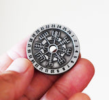 Vegvísir Compass Coin- Wearable, Stackable Mystery Decoder Wheel Dice Coin in Antique Silver