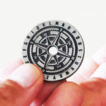 Vegvísir Compass Coin- Wearable, Stackable Mystery Decoder Wheel Dice Coin in Antique Silver
