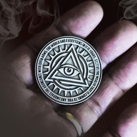 Evil Eye of Providence Law of Attraction Manifestation Daily Reminder EDC Affirmation Challenge Coin in Silver Protection Good Luck Fortune